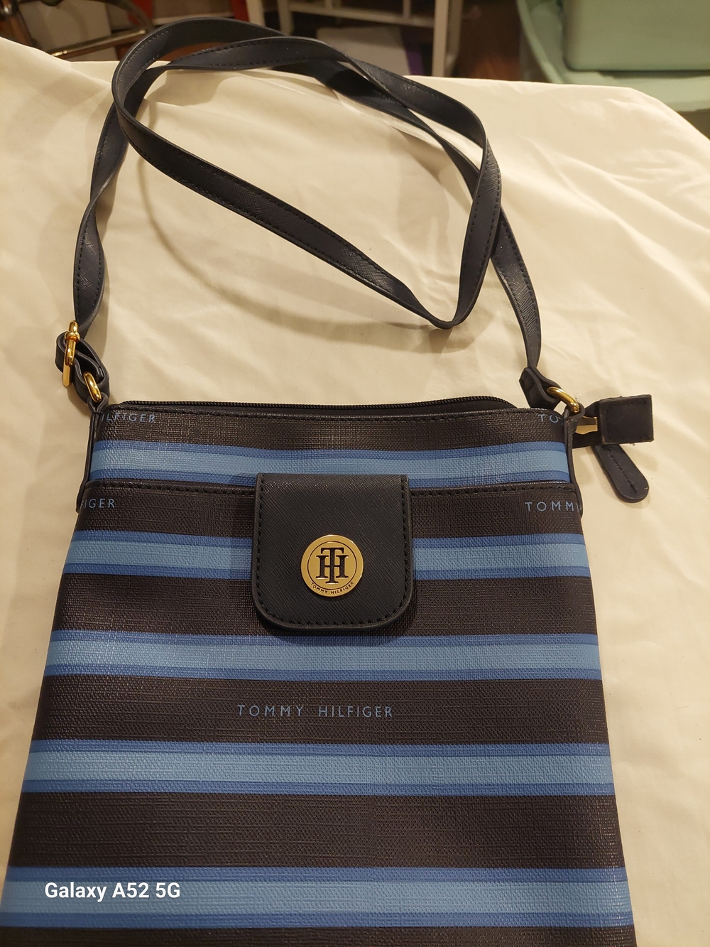 Tommy Hilfiger Navy & Light Blue Striped Crossbody Bag